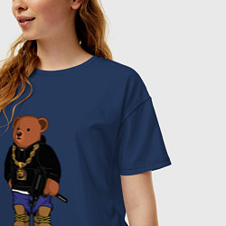 Футболка оверсайз женская Gangsta bear Крутой мишка, цвет: тёмно-синий — фото 2