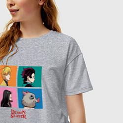 Футболка оверсайз женская Клинок, рассекающий демонов Коллаж, цвет: меланж — фото 2