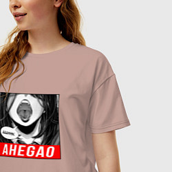 Футболка оверсайз женская Девушка с открытым ртом Ahegao, цвет: пыльно-розовый — фото 2
