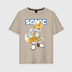 Футболка оверсайз женская Майлз Тейлз Прауэр Sonic Видеоигра, цвет: миндальный