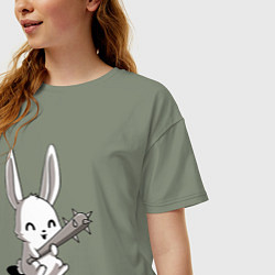 Футболка оверсайз женская Милый зайчик с дубинкой, цвет: авокадо — фото 2