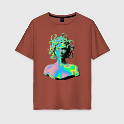 Футболка оверсайз женская Gorgon Medusa Vaporwave Neon, цвет: кирпичный