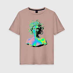 Футболка оверсайз женская Gorgon Medusa Vaporwave Neon, цвет: пыльно-розовый