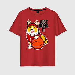 Футболка оверсайз женская JUST DUNK IT корги, цвет: красный