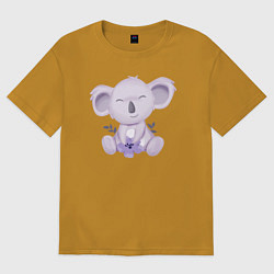 Футболка оверсайз женская Милая Коала Сидит С Цветком, цвет: горчичный
