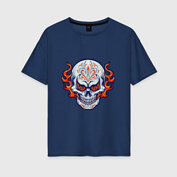 Футболка оверсайз женская Fire - Skull, цвет: тёмно-синий