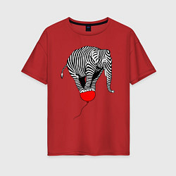 Футболка оверсайз женская Слон зебра на воздушном шаре, цвет: красный
