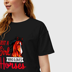 Футболка оверсайз женская Просто девушка которая любит лошадей, цвет: черный — фото 2
