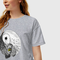 Футболка оверсайз женская Инь Янь по совиному, цвет: меланж — фото 2