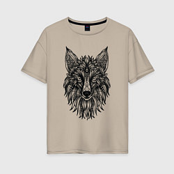 Футболка оверсайз женская TRIBAL MANDALA FOX ПЛЕМЕННАЯ ЛИСА МАНДАЛА, цвет: миндальный