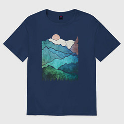 Футболка оверсайз женская Большие горы и маленький медведь, цвет: тёмно-синий