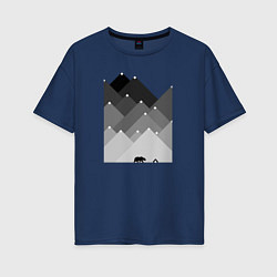 Футболка оверсайз женская Медведь и треугольные горы, цвет: тёмно-синий