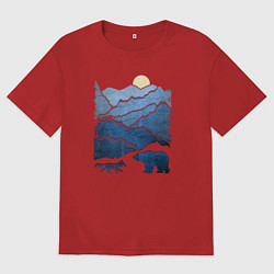 Футболка оверсайз женская Животные в горах, цвет: красный