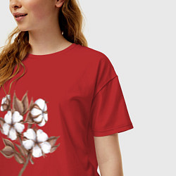 Футболка оверсайз женская Цветы хлопка в букете, цвет: красный — фото 2