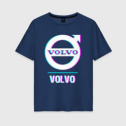 Футболка оверсайз женская Значок Volvo в стиле Glitch, цвет: тёмно-синий