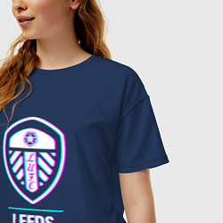 Футболка оверсайз женская Leeds United FC в стиле Glitch, цвет: тёмно-синий — фото 2