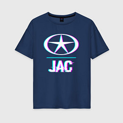 Футболка оверсайз женская Значок JAC в стиле Glitch, цвет: тёмно-синий