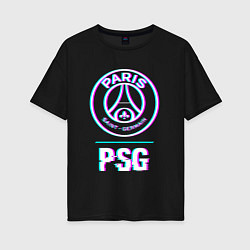 Футболка оверсайз женская PSG FC в стиле Glitch, цвет: черный