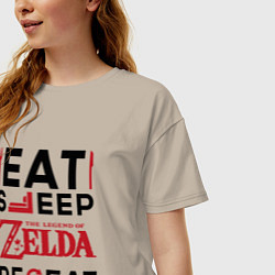 Футболка оверсайз женская Надпись: Eat Sleep Zelda Repeat, цвет: миндальный — фото 2