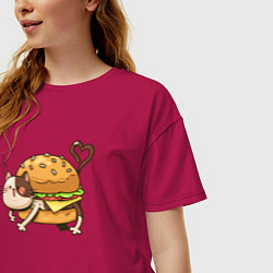 Футболка оверсайз женская Кот - гамбургер, цвет: маджента — фото 2