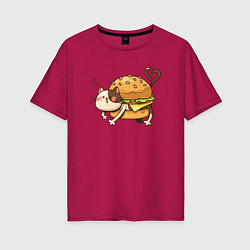 Футболка оверсайз женская Кот - гамбургер, цвет: маджента