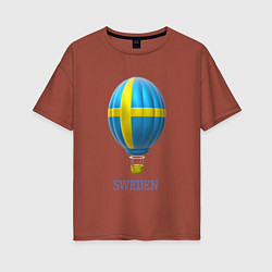 Футболка оверсайз женская 3d aerostat Sweden flag, цвет: кирпичный