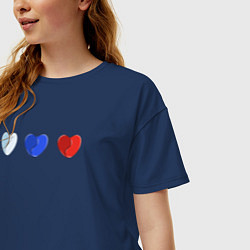 Футболка оверсайз женская Триколор в сердечках, цвет: тёмно-синий — фото 2