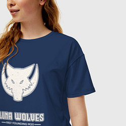 Футболка оверсайз женская Лунные волки лого винтаж, цвет: тёмно-синий — фото 2