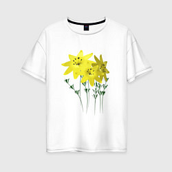 Футболка оверсайз женская Flowers yellow, цвет: белый