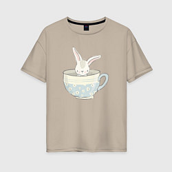 Футболка оверсайз женская Кролик в чашке, цвет: миндальный