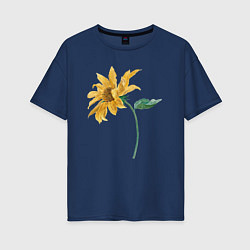 Женская футболка оверсайз Branch With a Sunflower Подсолнух