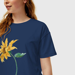 Футболка оверсайз женская Branch With a Sunflower Подсолнух, цвет: тёмно-синий — фото 2