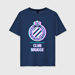 Футболка оверсайз женская Club Brugge FC в стиле Glitch, цвет: тёмно-синий