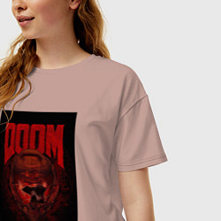 Футболка оверсайз женская Doom - helmet skull, цвет: пыльно-розовый — фото 2