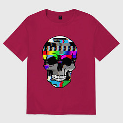 Женская футболка оверсайз No signal - Skull Glitch