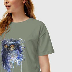 Футболка оверсайз женская Прикольная сова в акварельном рисунке, цвет: авокадо — фото 2
