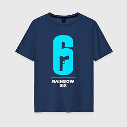 Футболка оверсайз женская Символ Rainbow Six в неоновых цветах, цвет: тёмно-синий