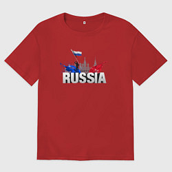 Футболка оверсайз женская Russia объемный текст, цвет: красный