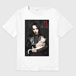 Футболка оверсайз женская Marilyn Manson and cat, цвет: белый
