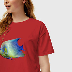 Футболка оверсайз женская Тропическая разноцветная рыба, цвет: красный — фото 2