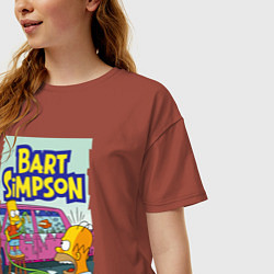 Футболка оверсайз женская Барт Симпсон устроил из автомобиля аквариум, цвет: кирпичный — фото 2
