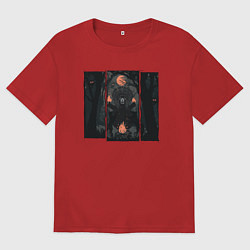 Футболка оверсайз женская Оранжевая луна и медведь шаман, цвет: красный