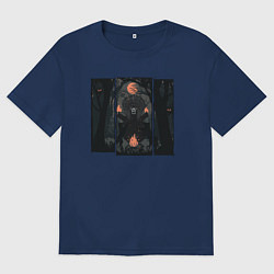 Футболка оверсайз женская Оранжевая луна и медведь шаман, цвет: тёмно-синий