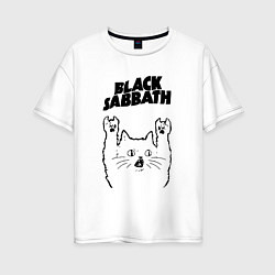 Футболка оверсайз женская Black Sabbath - rock cat, цвет: белый