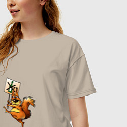 Футболка оверсайз женская Белка против пьянства, цвет: миндальный — фото 2