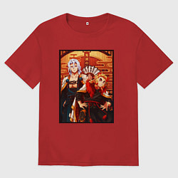 Футболка оверсайз женская Тенген и Ренгоку красивые - Клинок рассекающий дем, цвет: красный