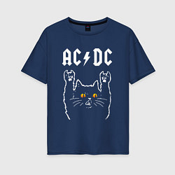 Футболка оверсайз женская AC DC rock cat, цвет: тёмно-синий