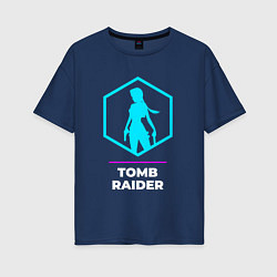 Футболка оверсайз женская Символ Tomb Raider в неоновых цветах, цвет: тёмно-синий