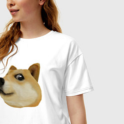 Футболка оверсайз женская Объёмный пиксельный пёс Доге внимательно смотрит, цвет: белый — фото 2