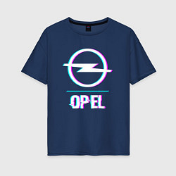 Футболка оверсайз женская Значок Opel в стиле glitch, цвет: тёмно-синий